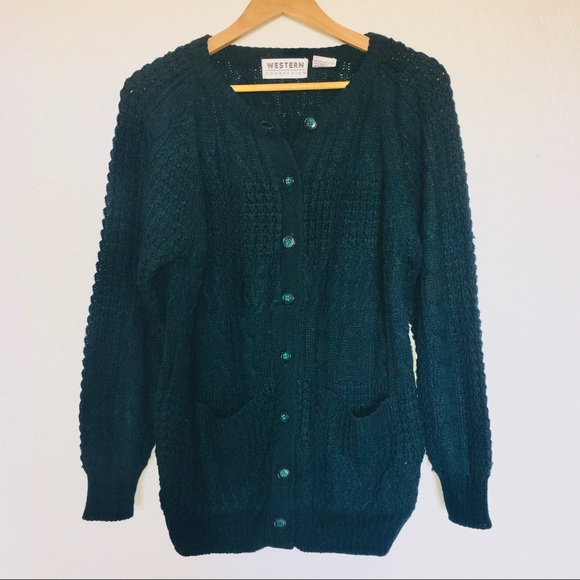Vintage Sweaters - Vintage chunky cable knit button down cardigan S